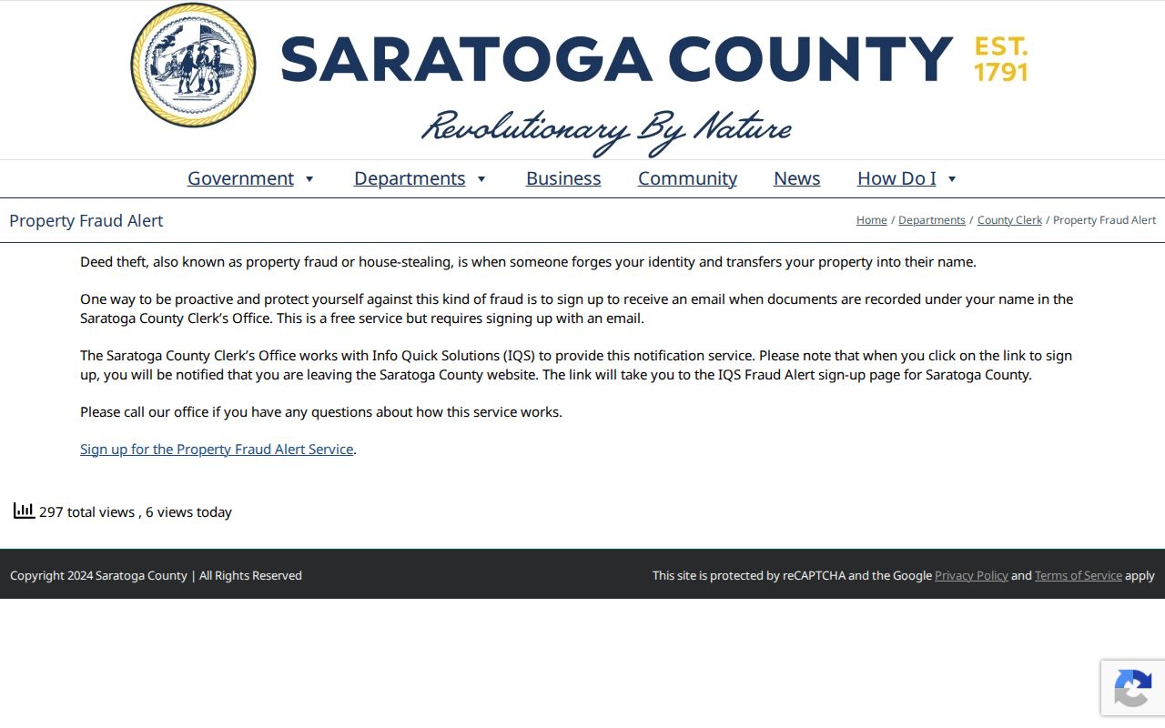 Clifton Park previous residents property-fraud alert for Saratoga County filings
