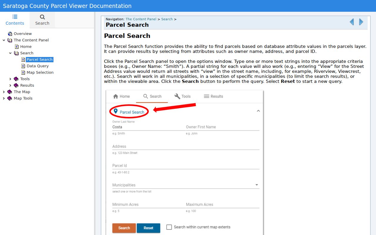 Clifton Park street directory GIS parcel search help fields